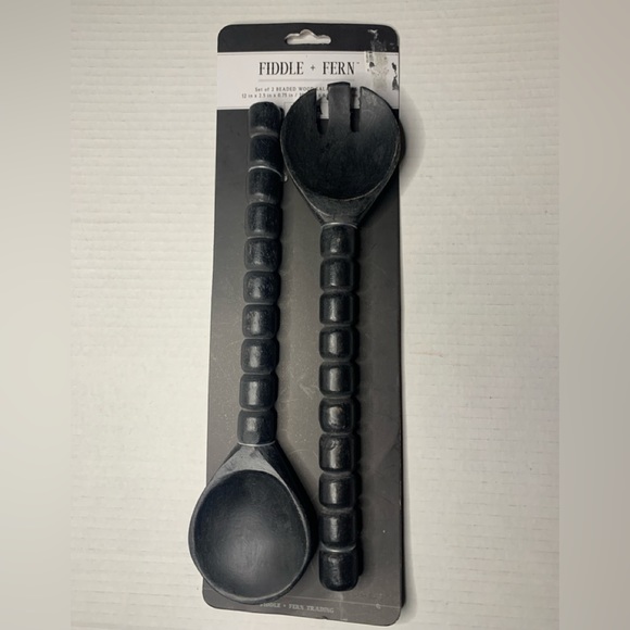 Fiddle + Fern Beaded Wood Salad Servers - Picture 1 of 4